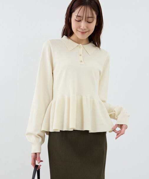 ペプラムポロカラーニット