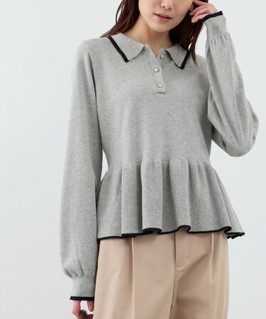 ペプラムポロカラーニット
