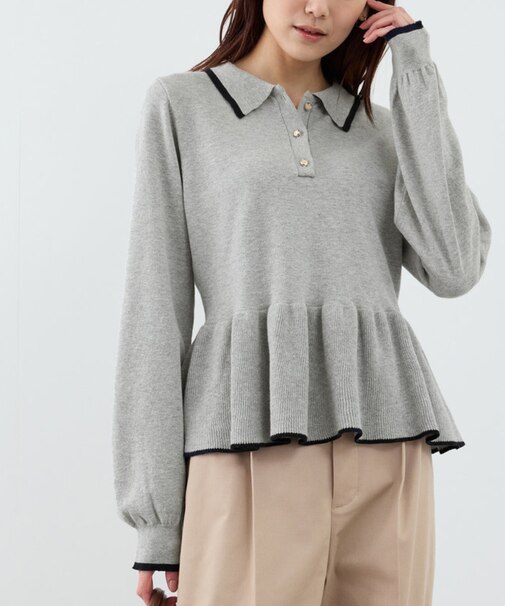 ペプラムポロカラーニット