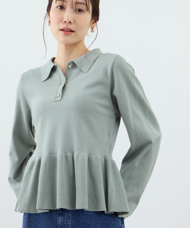 ペプラムポロカラーニット