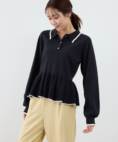 ペプラムポロカラーニット