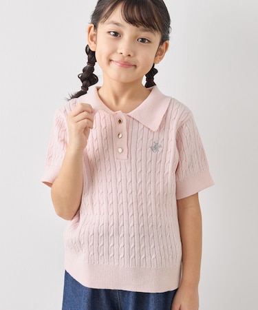 【KIDS】【BEVERLY HILLS POLO CLUB】ポロカラーケーブルニット/リンクコーデ