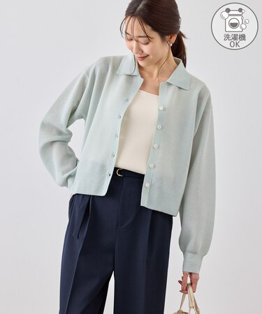スポンジシアーポロカーディガン/イージーケア