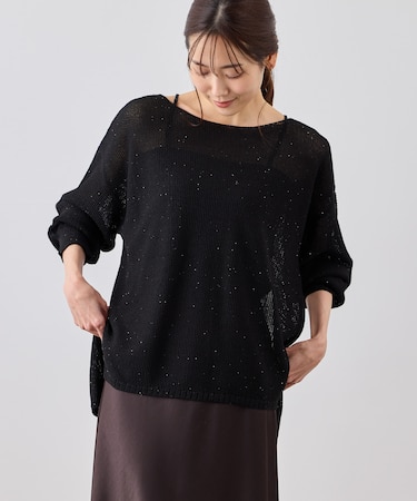 プチスパンコールメッシュニット