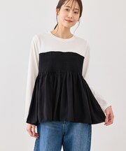 シャーリングビスチェ風ドッキングロングスリーブカットソー/リンクコーデ