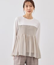 シャーリングビスチェ風ドッキングロングスリーブカットソー/リンクコーデ