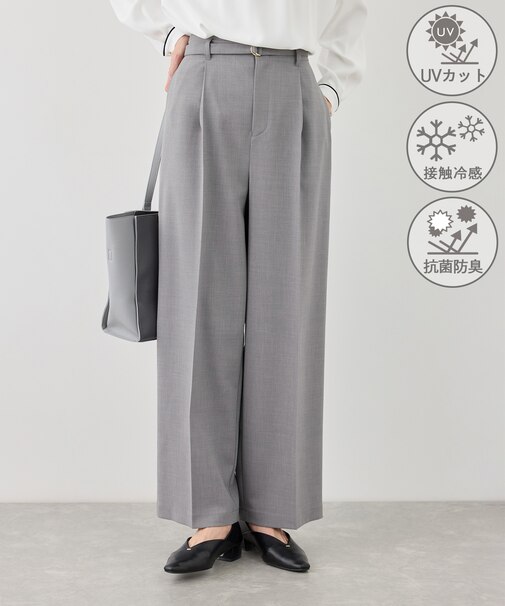 カナパ ベルト付きワイドパンツ/セットアップ対応・UV・抗菌防臭・接触冷感