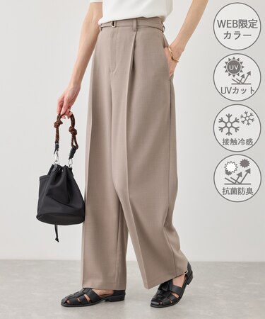 カナパ ベルト付きワイドパンツ/セットアップ対応・UV・抗菌防臭・接触冷感