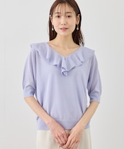 5分袖フリルニット