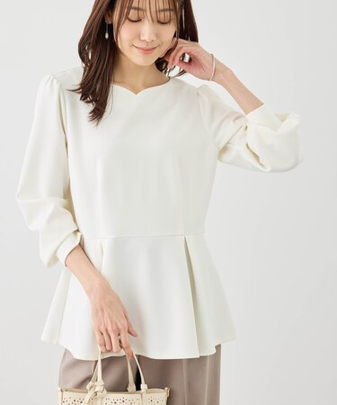 カットジョーゼットハートネックペプラムプルオーバー