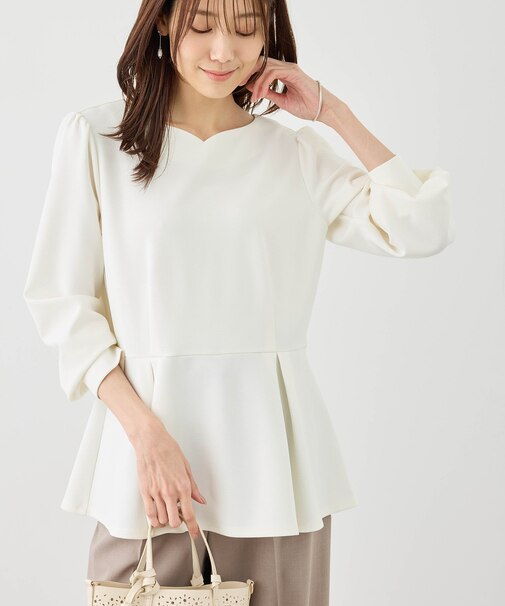 カットジョーゼットハートネックペプラムプルオーバー