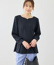 カットジョーゼットハートネックペプラムプルオーバー