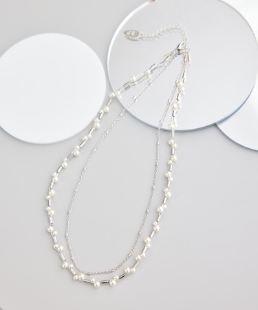 デザインパールチェーン2連ショートネックレス