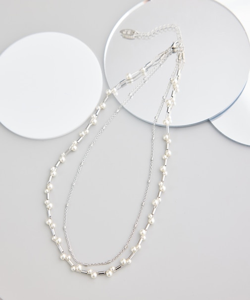 デザインパールチェーン2連ショートネックレス