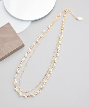 デザインパールチェーン2連ショートネックレス