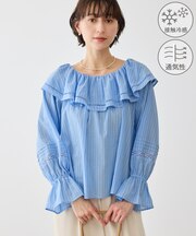 お着軽シャツシリーズ コットンボイルレース使いオフショルブラウス/接触冷感・通気性