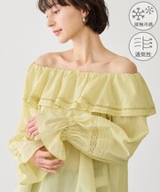 お着軽シャツシリーズ コットンボイルレース使いオフショルブラウス/接触冷感・通気性