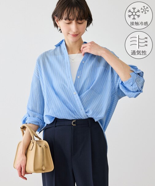 お着軽シャツシリーズ コットンボイル2WAYカシュクールシャツ/接触冷感・通気性