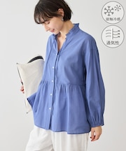 お着軽シャツシリーズ コットンボイルスタンドフリルシャツ/接触冷感・通気性