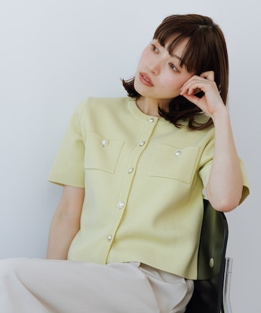 ミラノリブ金ボタン半袖カーディガン