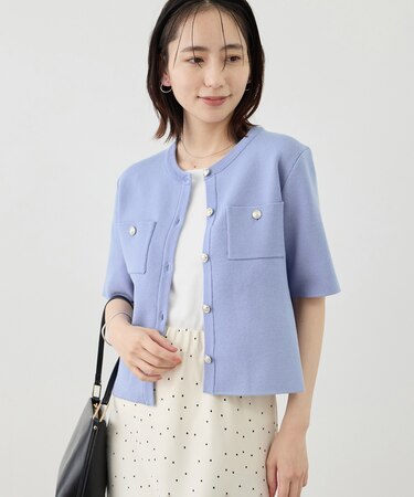 ミラノリブ金ボタン半袖カーディガン