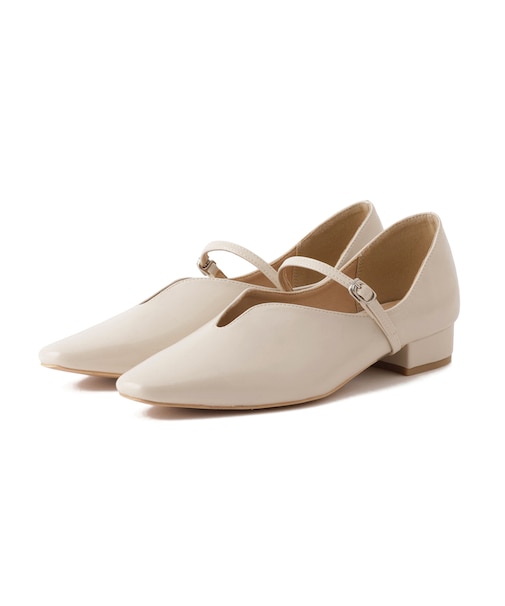 スクエアトゥローヒールストラップシューズ