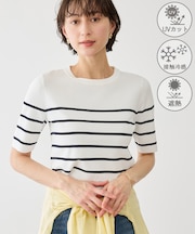 八方映えニット ハーフスリーブニット/UVカット・接触冷感・イージーケア