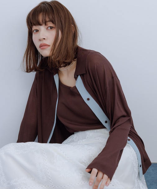 配色デザインカーディガン&インナーアンサンブル