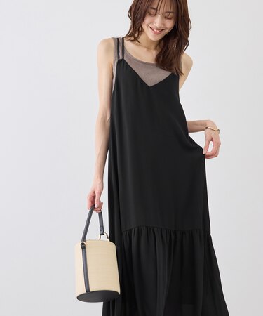 花柄ティアードダブルストラップキャミワンピース