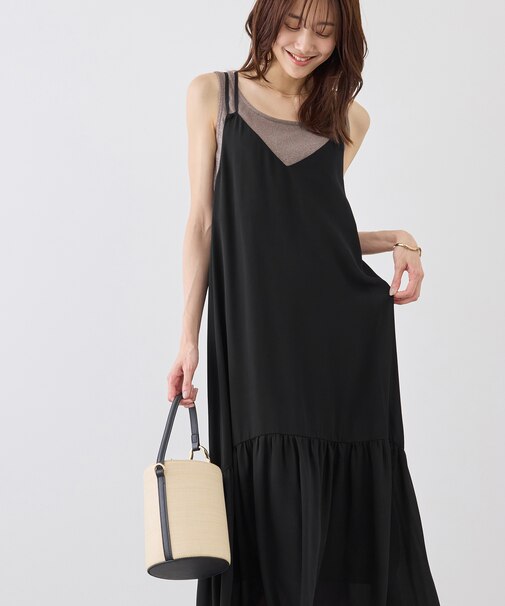 花柄ティアードダブルストラップキャミワンピース