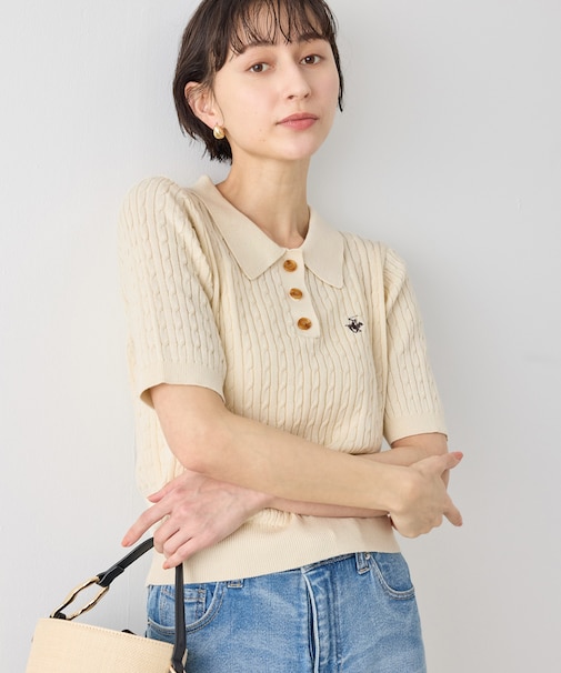 【BEVERLY HILLS POLO CLUB】ポロカラーケーブルニット/リンクコーデ