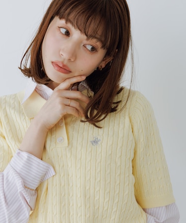 【BEVERLY HILLS POLO CLUB】ポロカラーケーブルニット/リンクコーデ