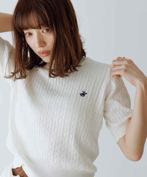 【BEVERLY HILLS POLO CLUB 一部別注】ケーブルニットプルオーバー/リンクコーデ