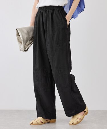 スクエア刺繍イージーワイドパンツ