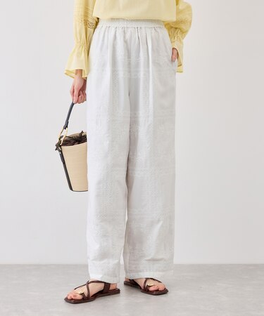 スクエア刺繍イージーワイドパンツ