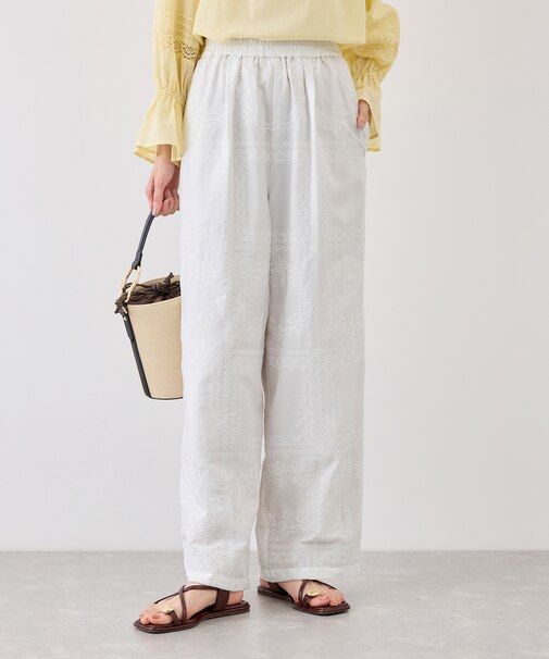 スクエア刺繍イージーワイドパンツ