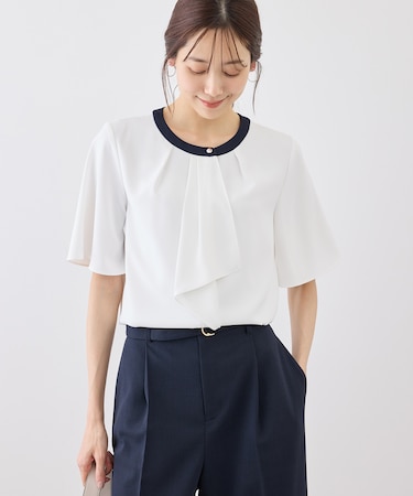 ボウタイブラウスハーフスリーブ