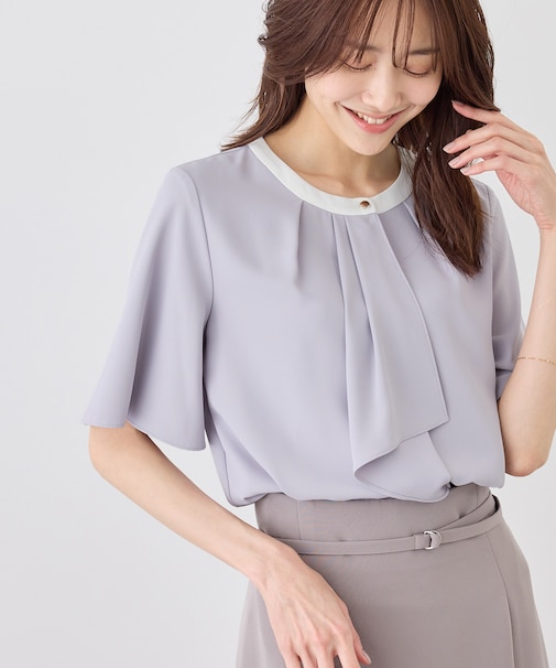 ボウタイブラウスハーフスリーブ