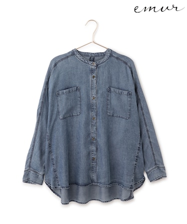 【emur/エミュール】パウダーシルクデニムドルマンブラウス/セットアップ