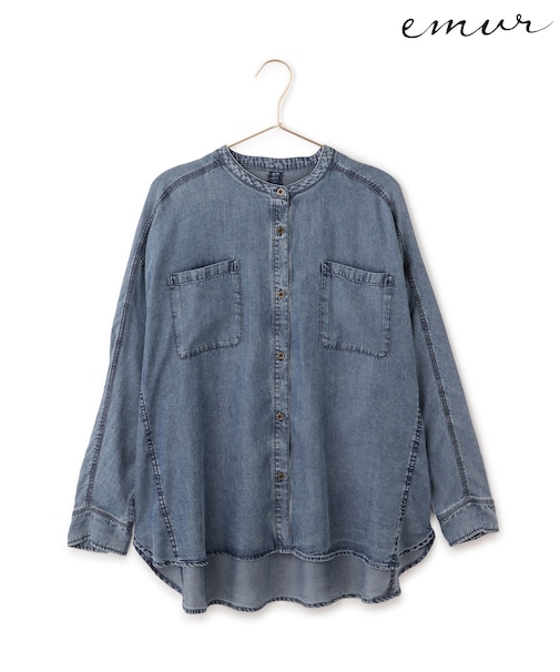 【emur/エミュール】パウダーシルクデニムドルマンブラウス/セットアップ