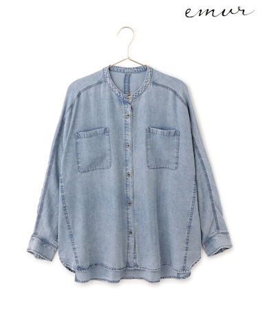 【emur/エミュール】パウダーシルクデニムドルマンブラウス/セットアップ
