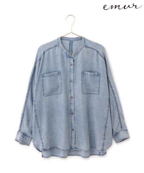 【emur/エミュール】パウダーシルクデニムドルマンブラウス/セットアップ