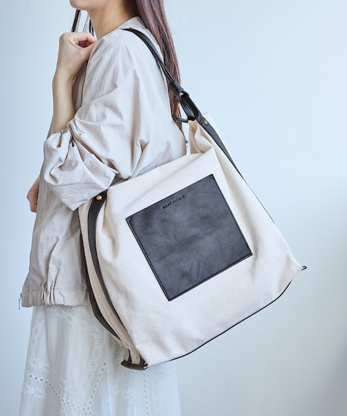 麻調キャンバスコンビトートバッグ/A4対応・15インチPC対応