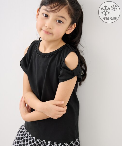 【KIDS/キッズ】肩あきリボンTシャツ/接触冷感