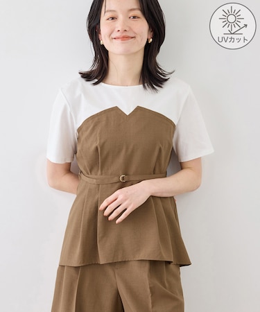 エアリーリネンライク ドッキングカットトップス/UVカット