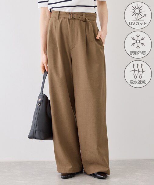 エアリーリネンライク タックワイドパンツ/UVカット・速乾