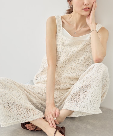 幾何学レースオールインワン