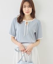 前後2WAY配色テレコリボンディテールトップス