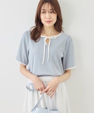 前後2WAY配色テレコリボンディテールトップス