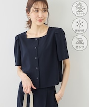 リネンライクシリーズ ドライタッチスクエアネックブラウス/UVカット・接触冷感・防シワ